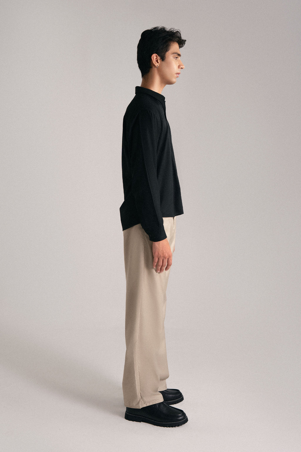 BEIGE RELAXED-FIT STRAIGHT-LEG TROUSERS