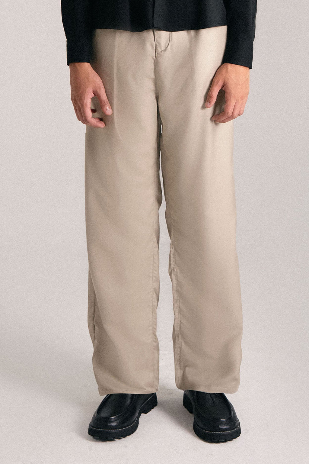 BEIGE RELAXED-FIT STRAIGHT-LEG TROUSERS