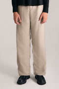 BEIGE RELAXED-FIT STRAIGHT-LEG TROUSERS