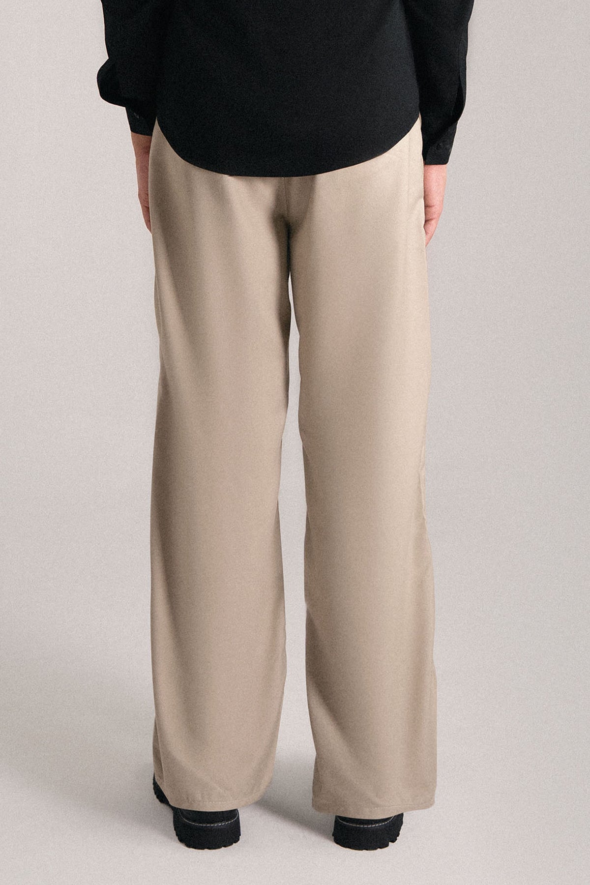 BEIGE RELAXED-FIT STRAIGHT-LEG TROUSERS
